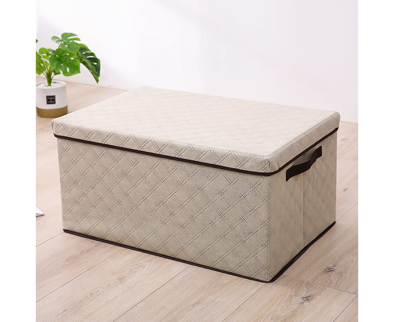 NNEAGS Medium Beige Non-Woven Diamond Quilt Grid Fabric Storage/Organizer Box