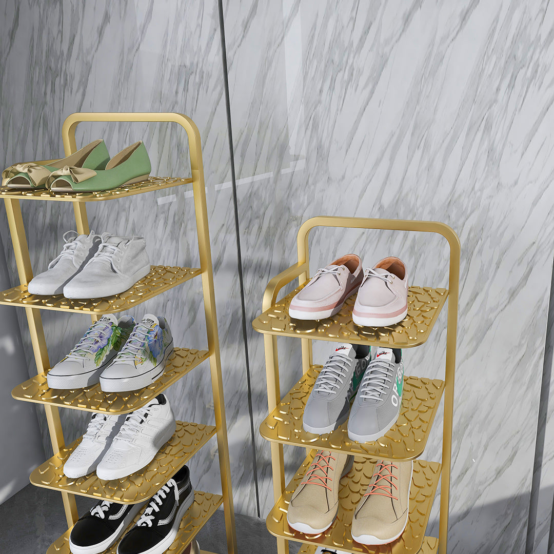 NNEAGS 2X 5 Tier Gold Plated Metal Shoe Organizer Space Saving Portable Footwear Storage Shelf