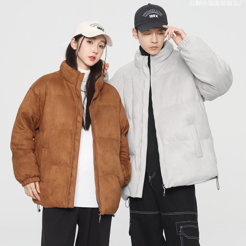 Stand Collar Deerskin Velvet Loose Windproof Warm Quilted Jacket High Quality Trendy Wild Protection