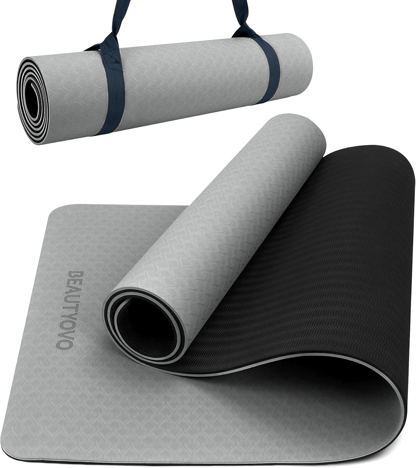 BEAUTYOVO Professional TPE Yoga Mat with Strap - Extra Thick 1/3 Inch Double-Sided Non-Slip Design for Yoga, Pilates, and Floor Exercises for Men and Women
