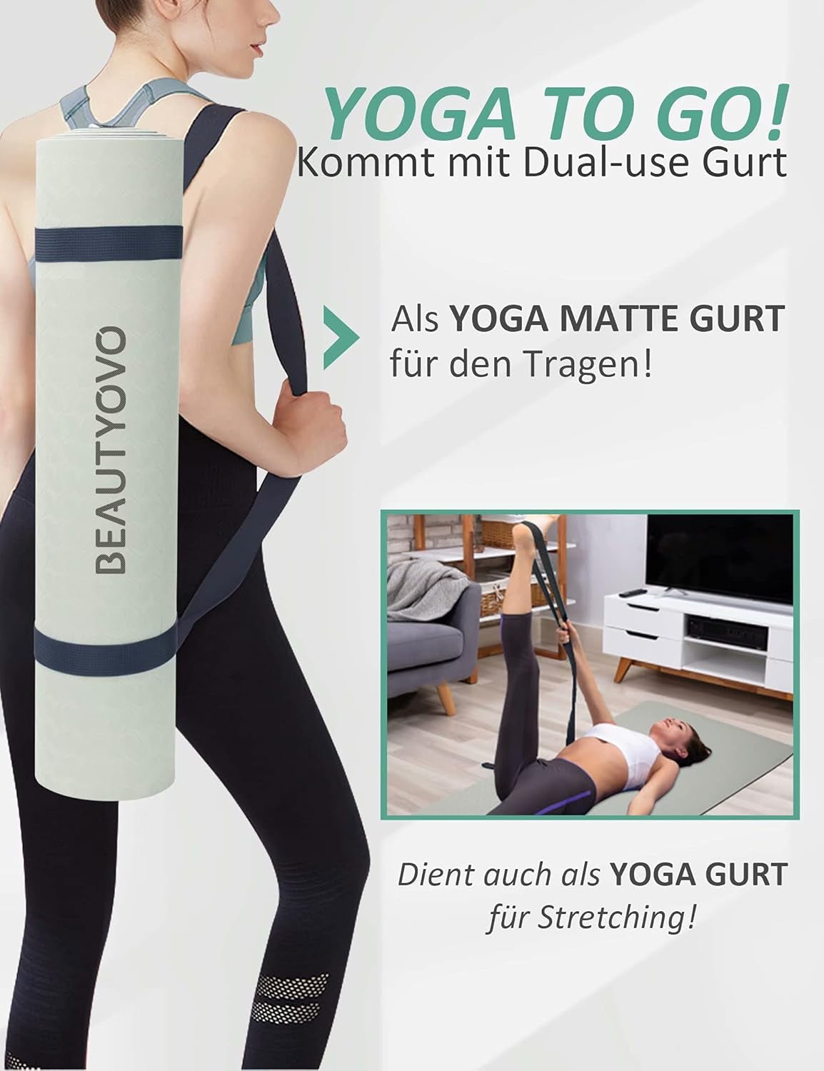 BEAUTYOVO Professional TPE Yoga Mat with Strap - Extra Thick 1/3 Inch Double-Sided Non-Slip Design for Yoga, Pilates, and Floor Exercises for Men and Women