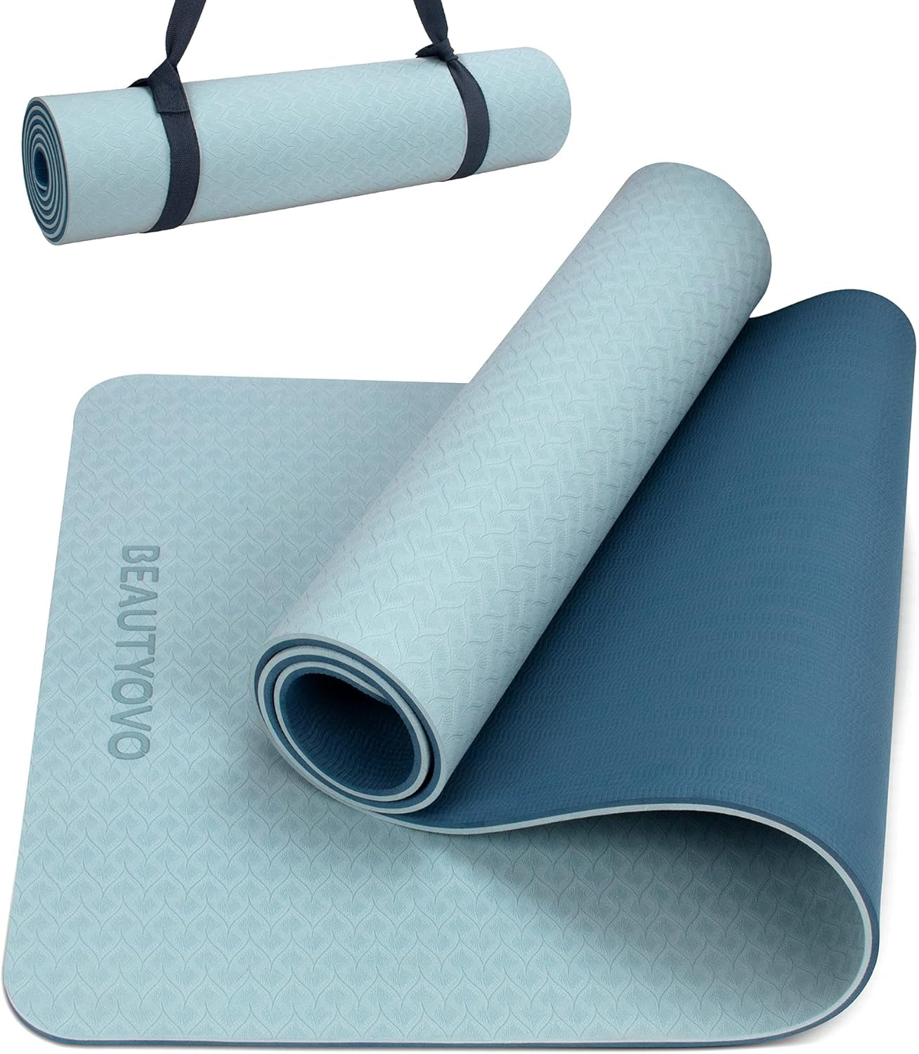 BEAUTYOVO Professional TPE Yoga Mat with Strap - Extra Thick 1/3 Inch Double-Sided Non-Slip Design for Yoga, Pilates, and Floor Exercises for Men and Women