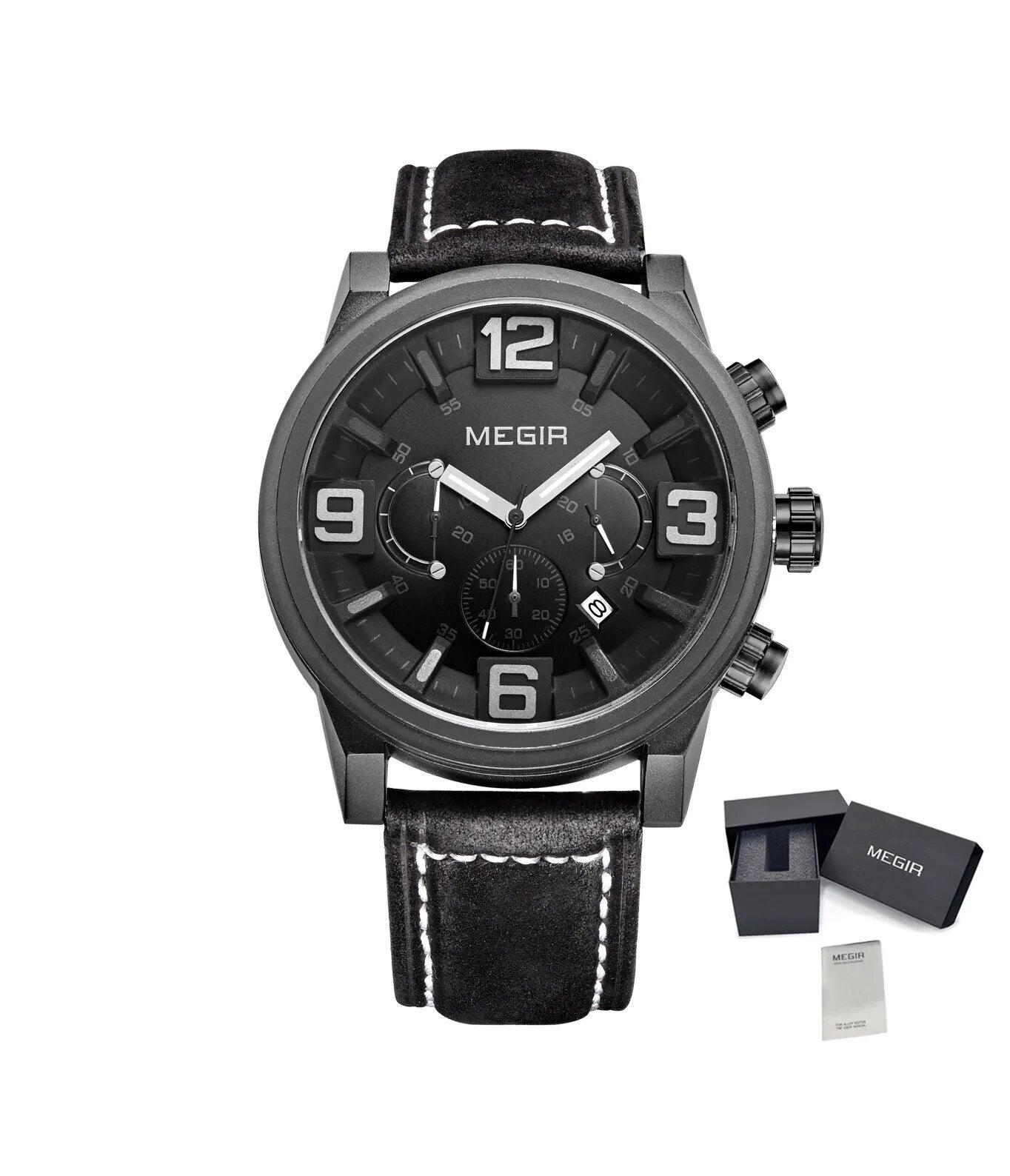MEGIR Luxury Men's Watch Fashion Simple Casual Sports Watches for Mens Leather Strap Waterproof Quartz Chronograph Clock 3010