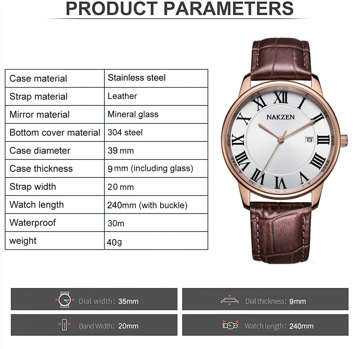 New NAKZEN Top Brand Luxury Fashion Mens Watches Big Dia Stainless Steel Quartz Watch Men Sport Male Clock Relogio Masculino
