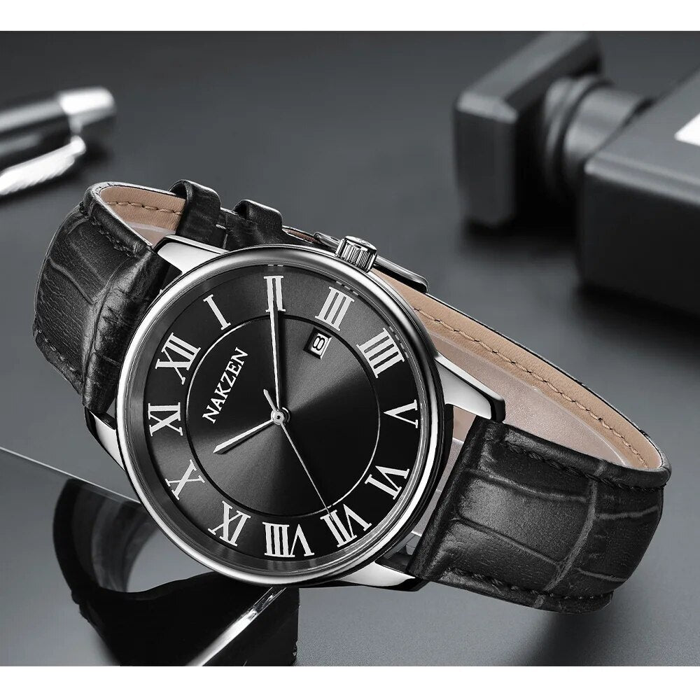 New NAKZEN Top Brand Luxury Fashion Mens Watches Big Dia Stainless Steel Quartz Watch Men Sport Male Clock Relogio Masculino