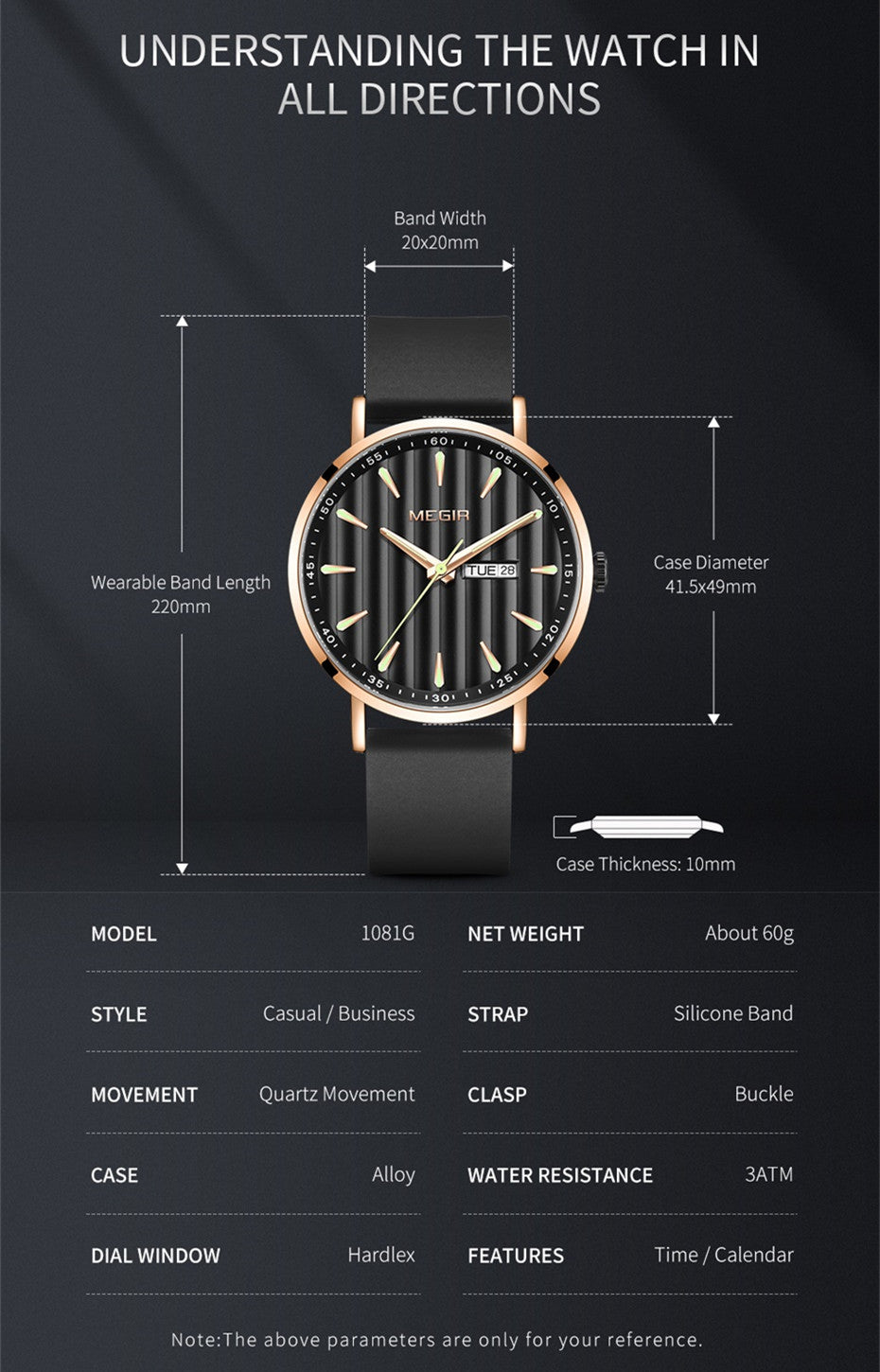 MEGIR Luxury Big Dial Mens Watch Fashion Quartz Casual Sport Wristwatch for Men Waterproof Week Date Display Clock Reloj Hombre