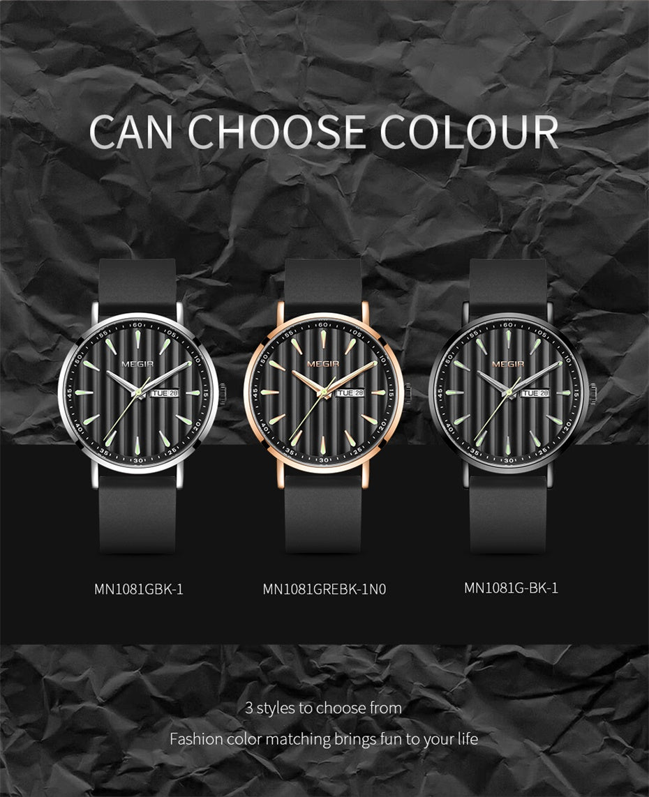 MEGIR Luxury Big Dial Mens Watch Fashion Quartz Casual Sport Wristwatch for Men Waterproof Week Date Display Clock Reloj Hombre
