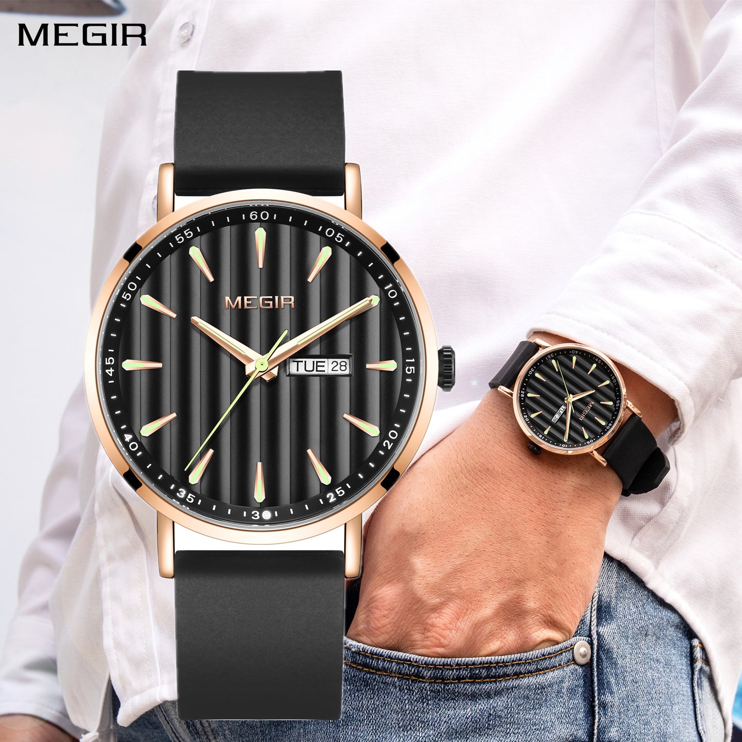 MEGIR Luxury Big Dial Mens Watch Fashion Quartz Casual Sport Wristwatch for Men Waterproof Week Date Display Clock Reloj Hombre