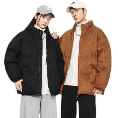 Stand Collar Deerskin Velvet Loose Windproof Warm Quilted Jacket High Quality Trendy Wild Protection