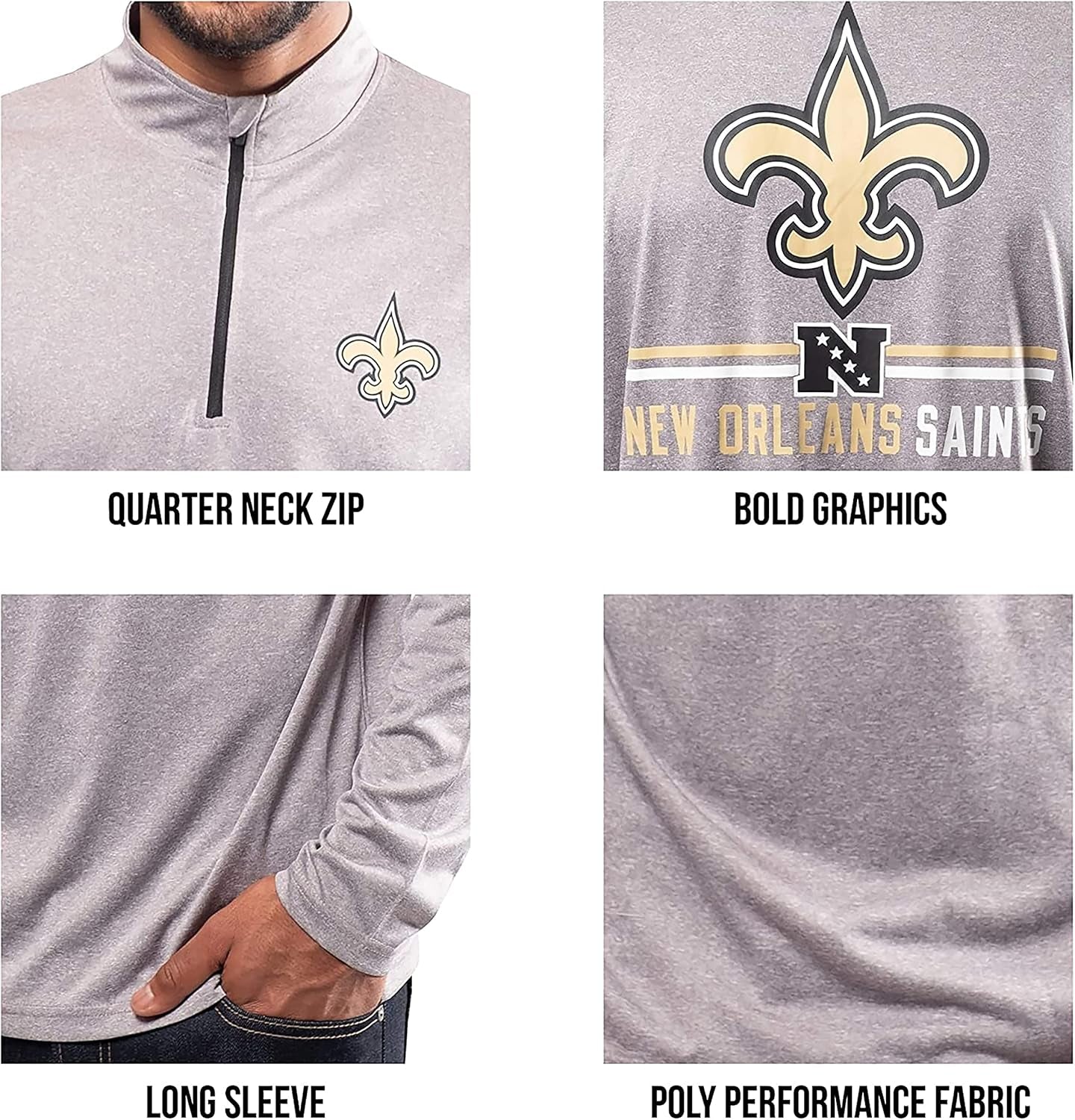 Men's NFL Official Super Soft Quarter Zip Long Sleeve T-Shirt by Ultra Game