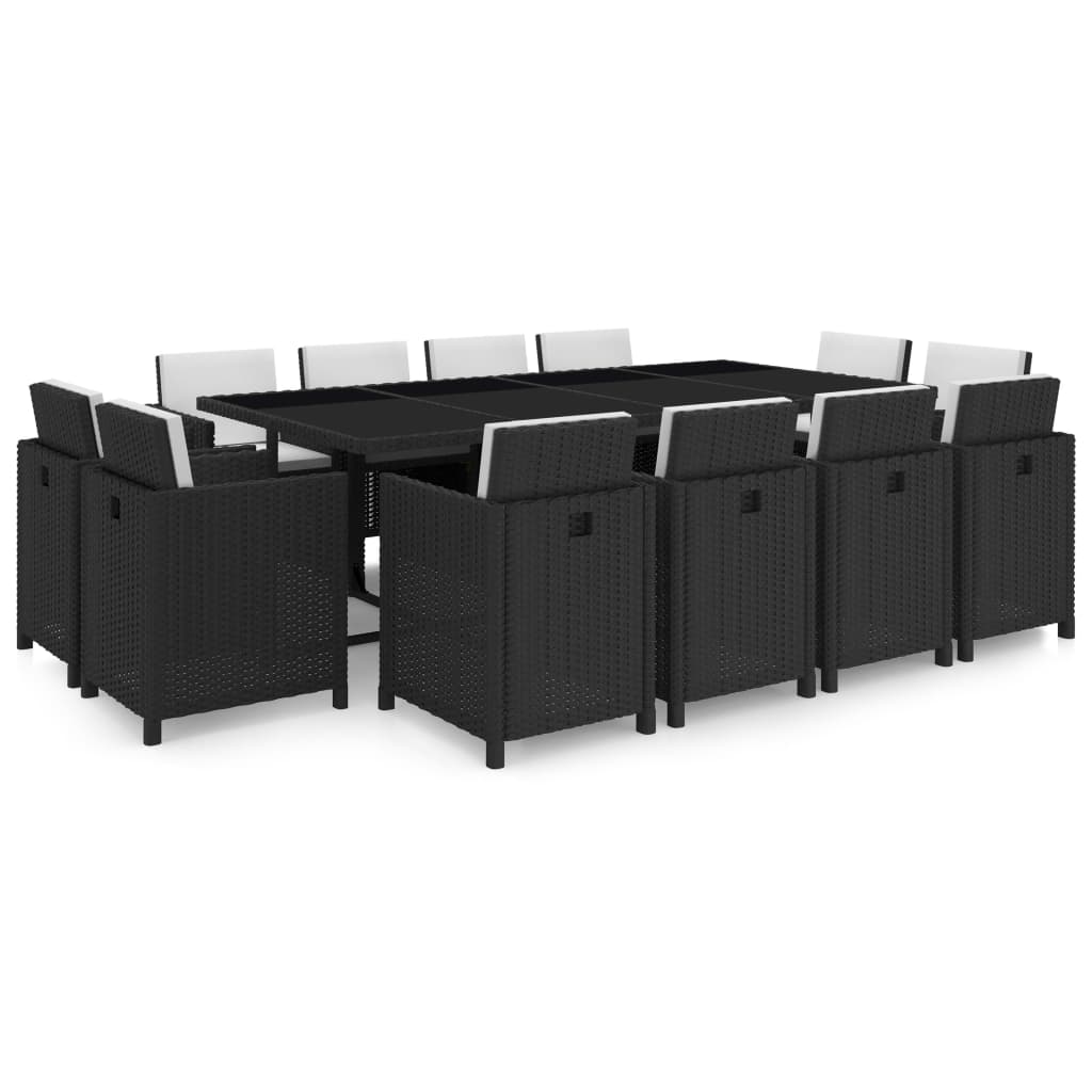 NNEVL 13 Piece Outdoor Dining Set with Cushions Poly Rattan Black