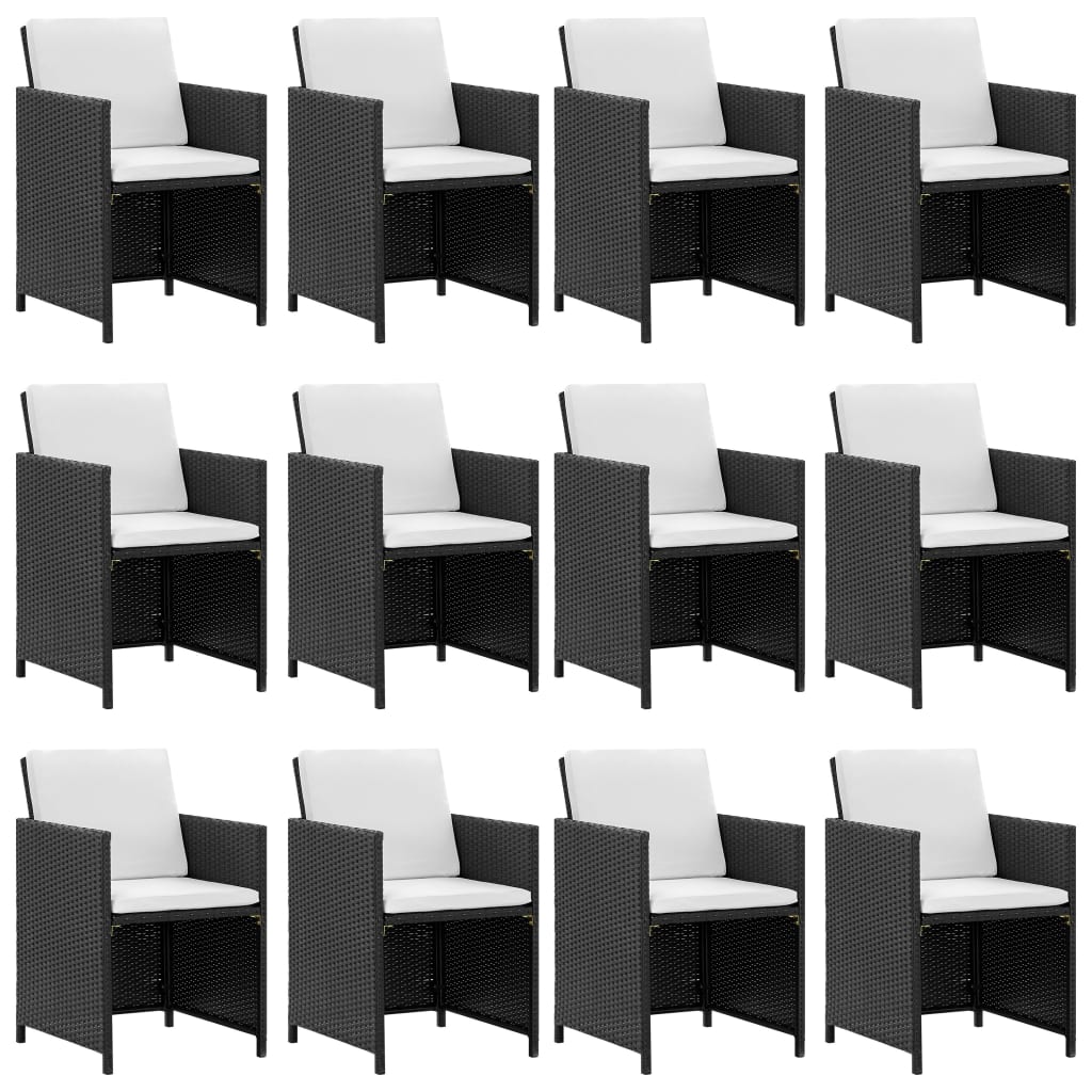 NNEVL 13 Piece Outdoor Dining Set with Cushions Poly Rattan Black