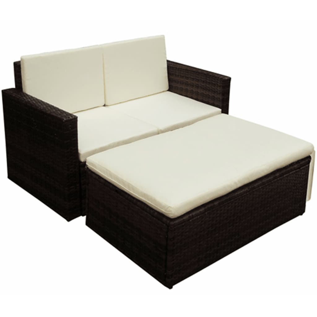 NNEVL 2 Piece Garden Lounge Set with Cushions Poly Rattan Brown