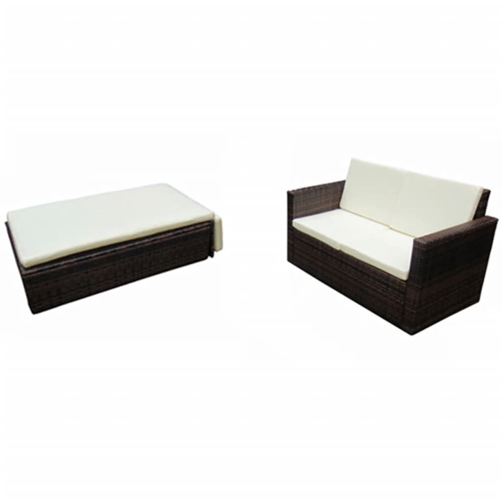 NNEVL 2 Piece Garden Lounge Set with Cushions Poly Rattan Brown