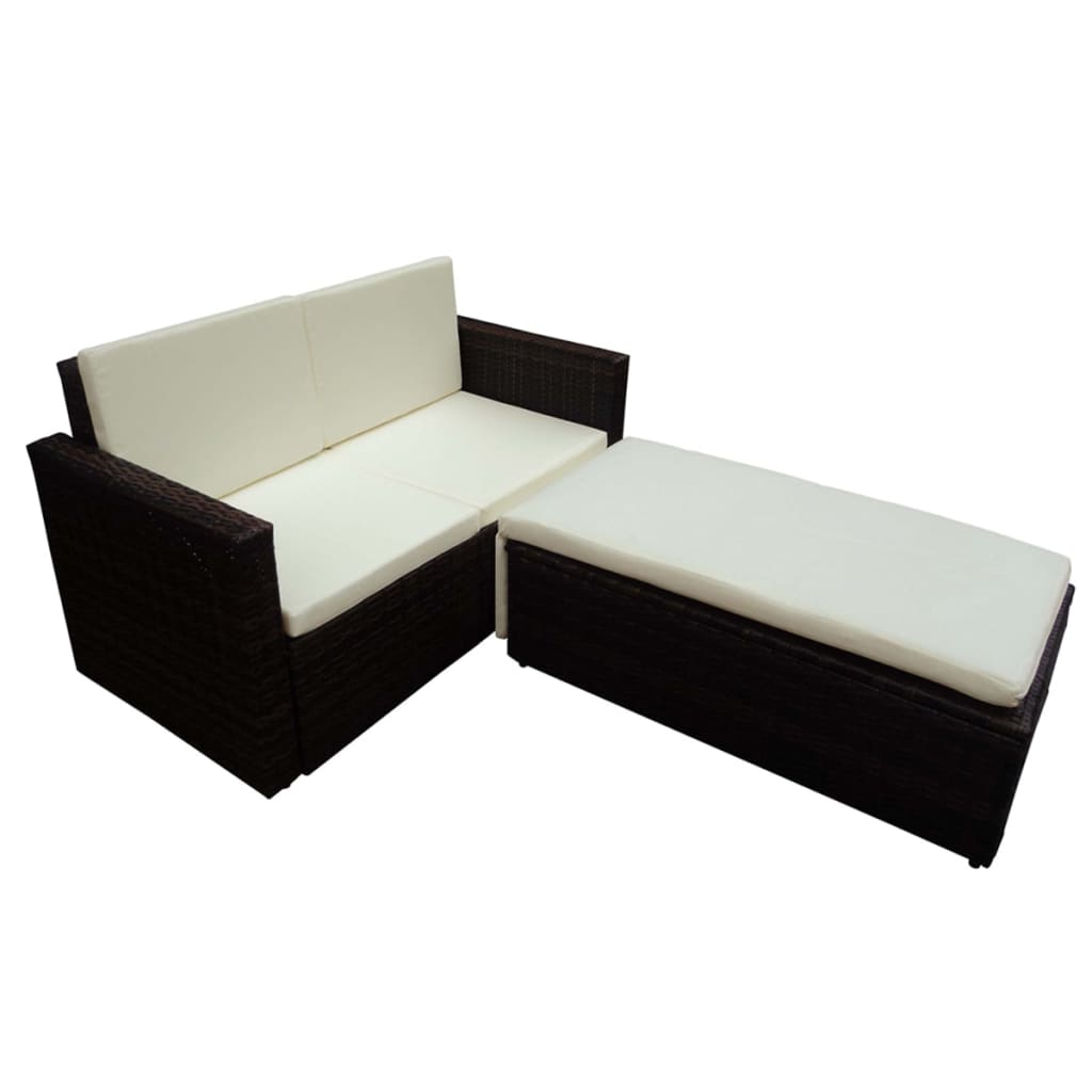 NNEVL 2 Piece Garden Lounge Set with Cushions Poly Rattan Brown