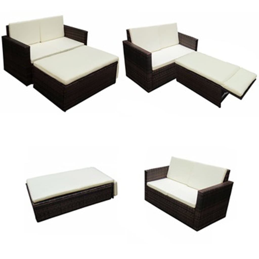 NNEVL 2 Piece Garden Lounge Set with Cushions Poly Rattan Brown