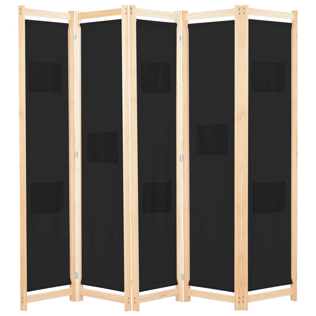 NNEVL 5-Panel Room Divider Black 200x170x4 cm Fabric