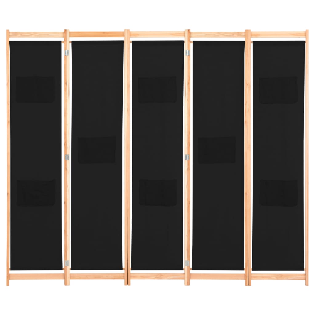 NNEVL 5-Panel Room Divider Black 200x170x4 cm Fabric