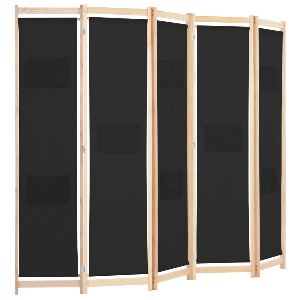 NNEVL 5-Panel Room Divider Black 200x170x4 cm Fabric