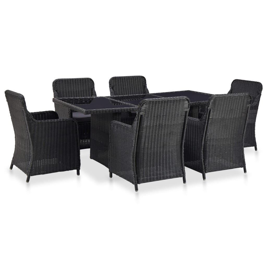 NNEVL 7 Piece Outdoor Dining Set Poly Rattan Black