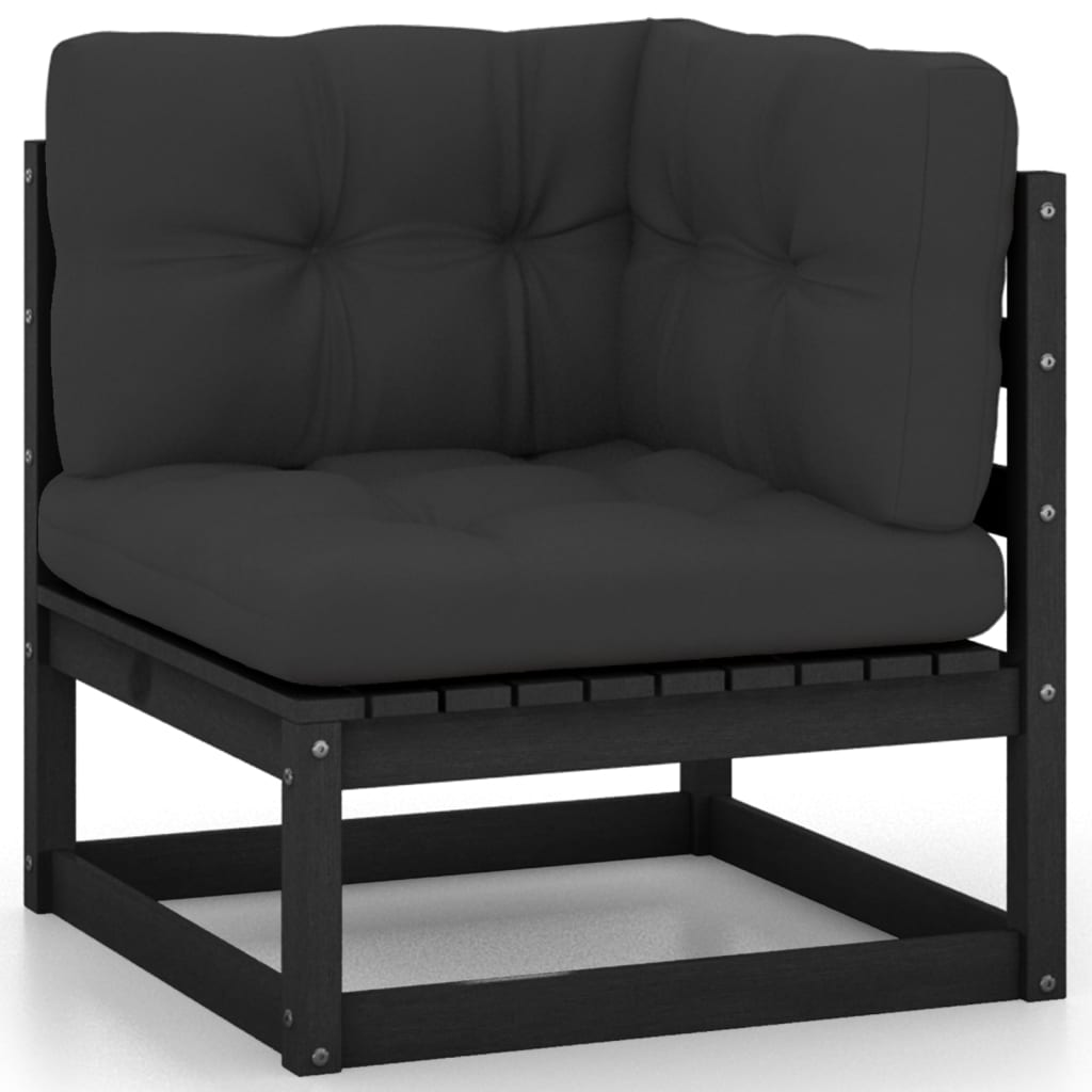 NNEVL 9 Piece Garden Lounge Set with Cushions Black Solid Pinewood