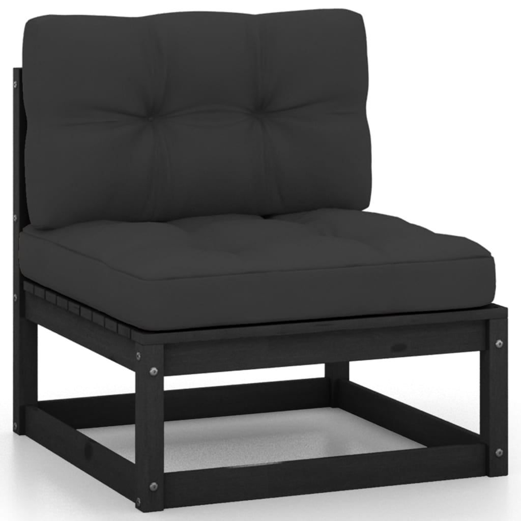 NNEVL 9 Piece Garden Lounge Set with Cushions Black Solid Pinewood