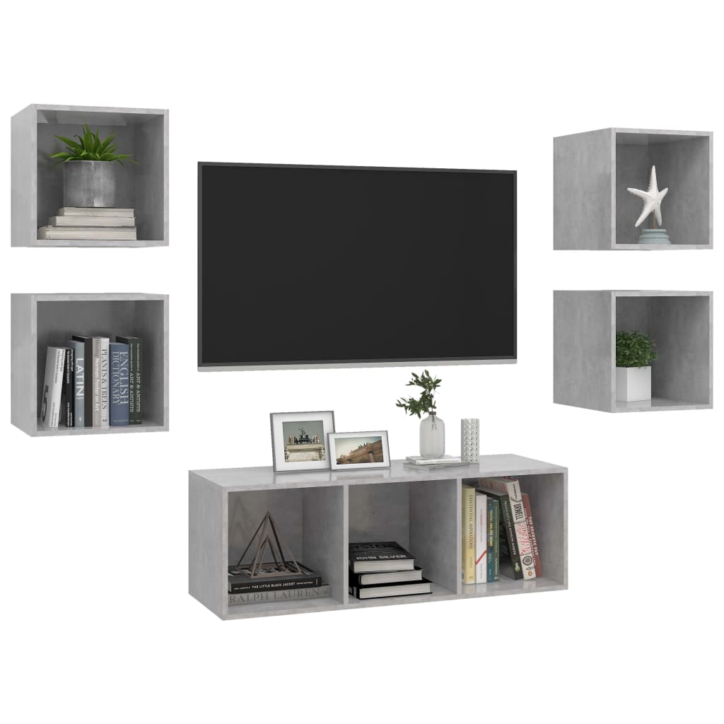 NNEVL 5 Piece TV Cabinet Set Concrete Grey Chipboard