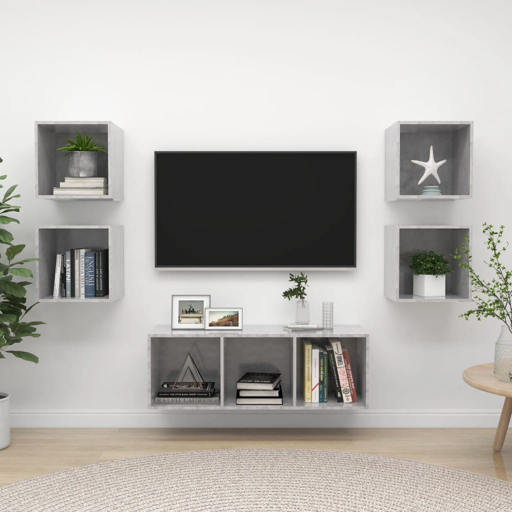 NNEVL 5 Piece TV Cabinet Set Concrete Grey Chipboard