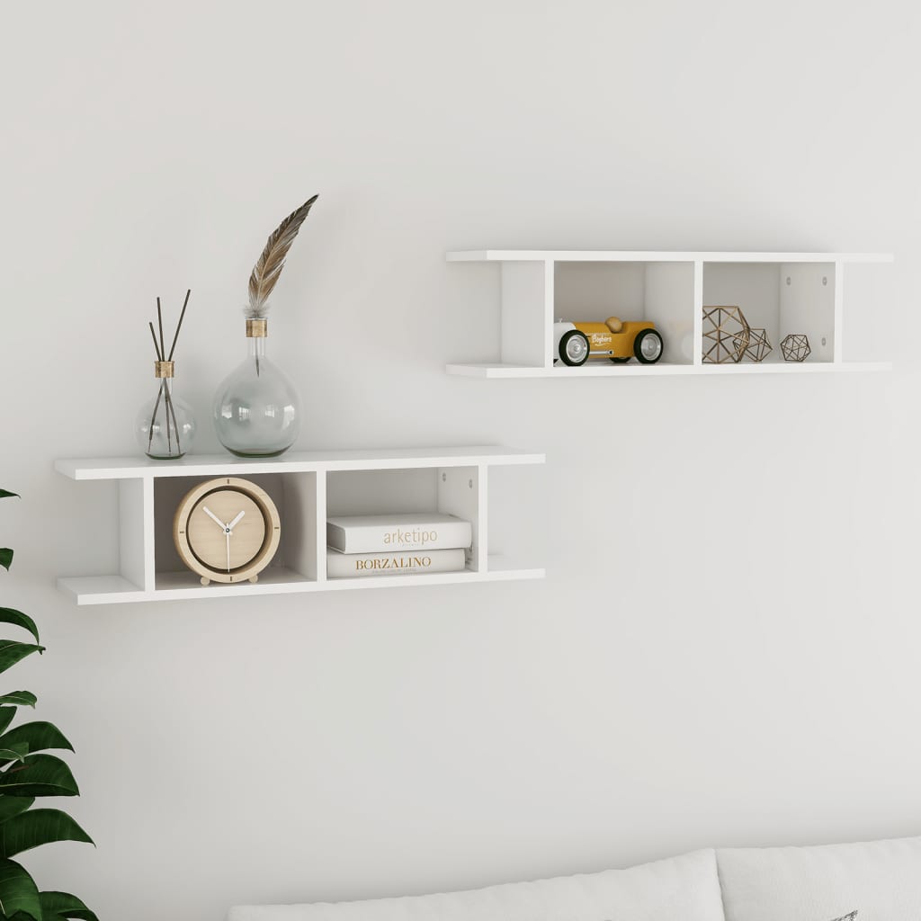 NNEVL Wall Shelves 2 pcs High Gloss White 78x18x20 cm Chipboard
