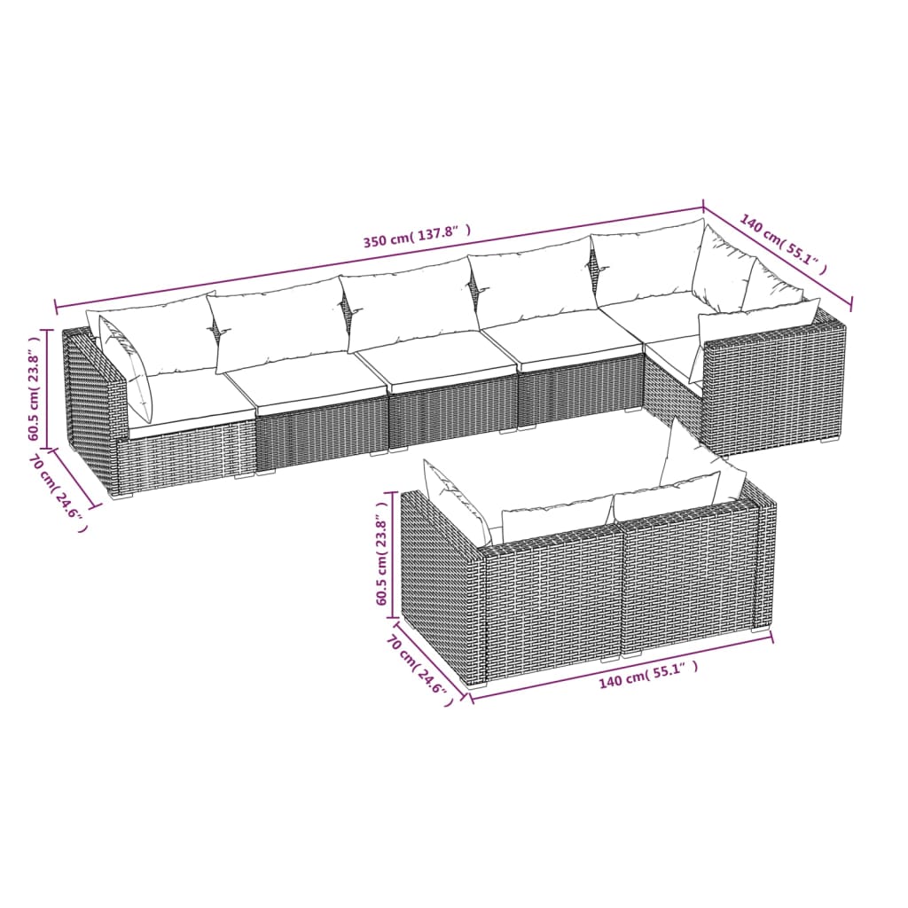 NNEVL 8 Piece Garden Lounge Set with Cushions Brown Poly Rattan