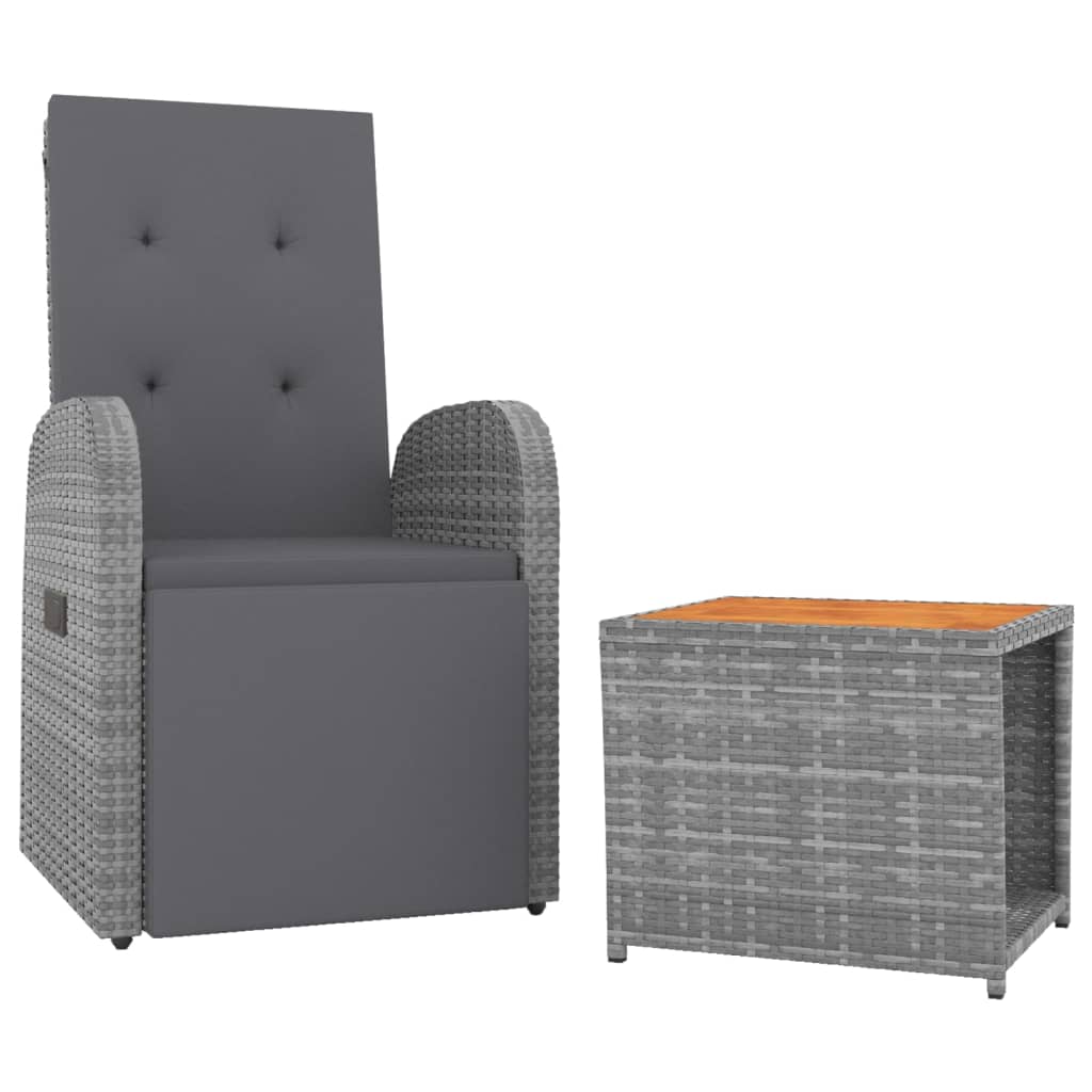 NNEVL 2 Piece Garden Lounge Set Grey Poly Rattan&Solid Wood Acacia