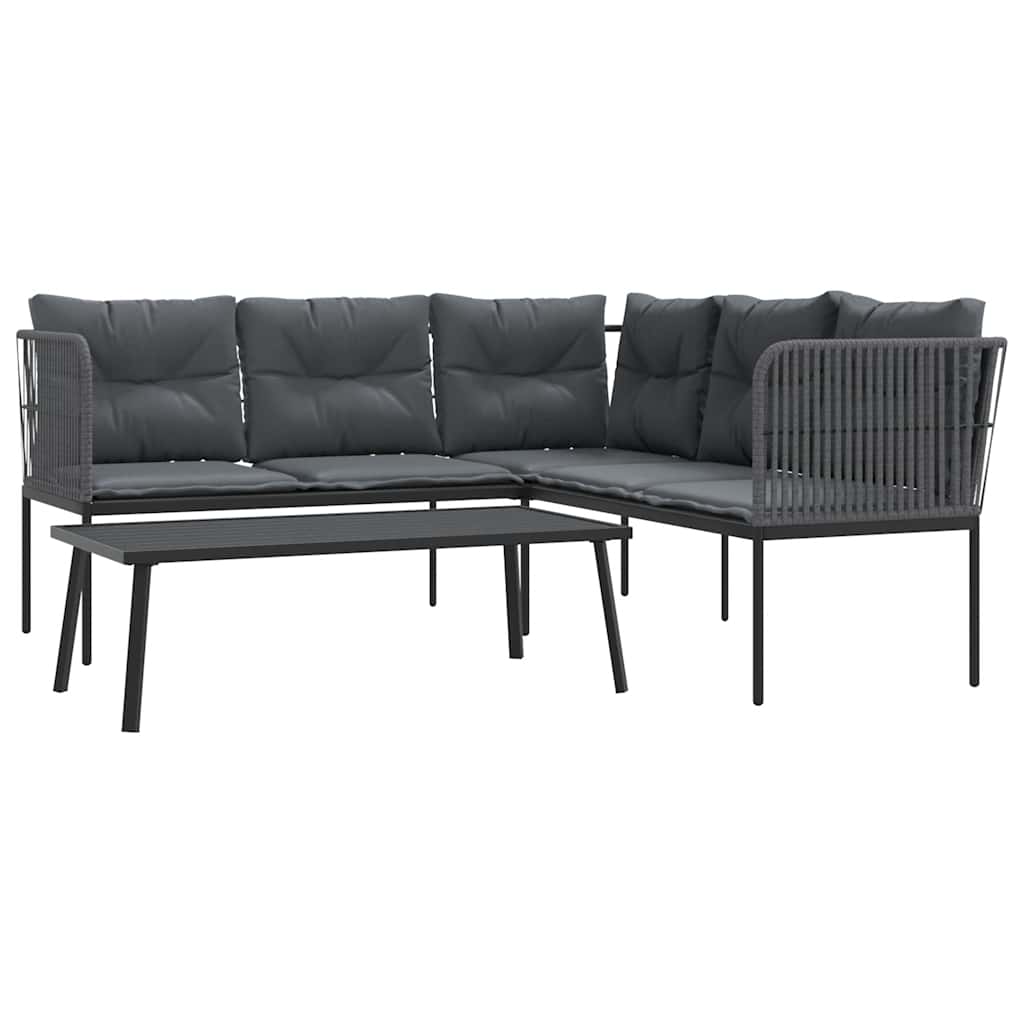 NNEVL Garden Sofa Set with Cushions Black Steel and Textilene