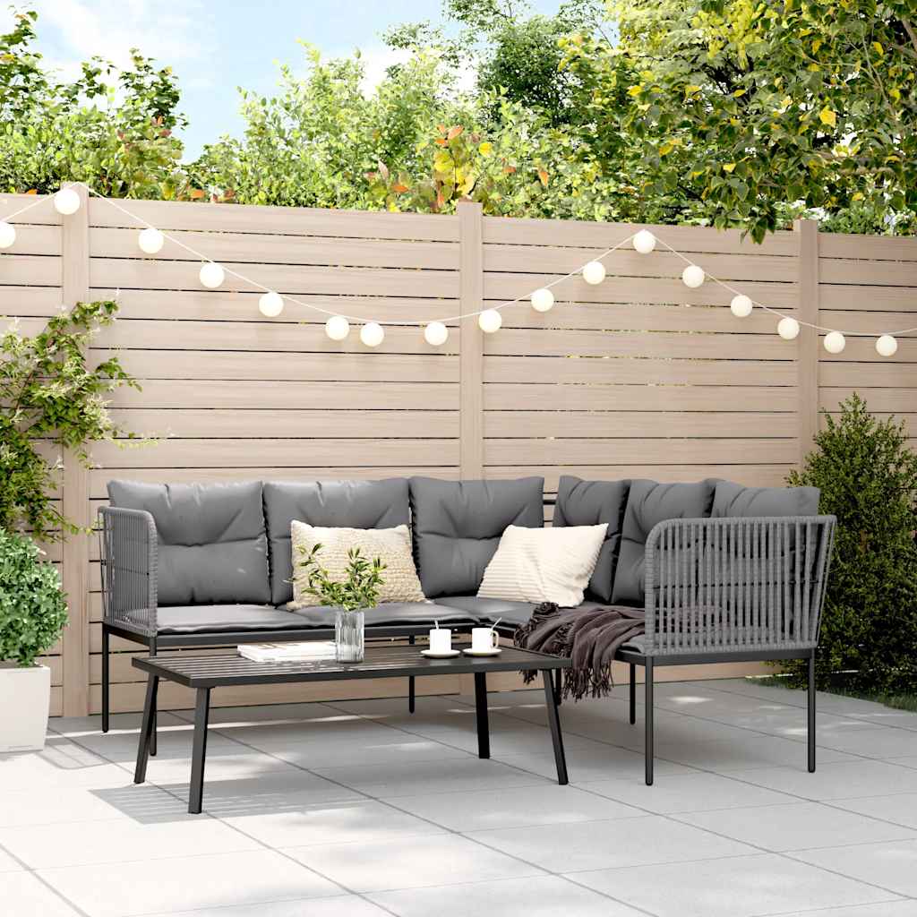 NNEVL Garden Sofa Set with Cushions Black Steel and Textilene