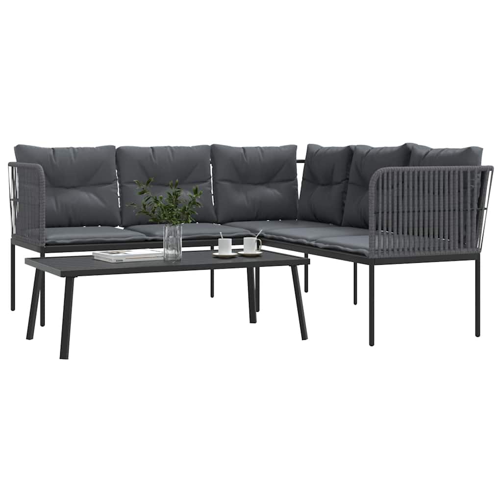 NNEVL Garden Sofa Set with Cushions Black Steel and Textilene