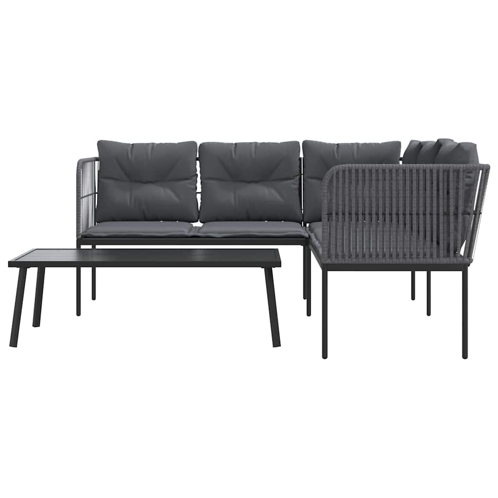 NNEVL Garden Sofa Set with Cushions Black Steel and Textilene