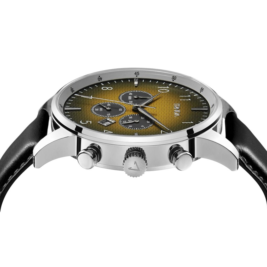 Trnda Men's Stainless Steel Watch, Black Leather Band | Trnda-001-2