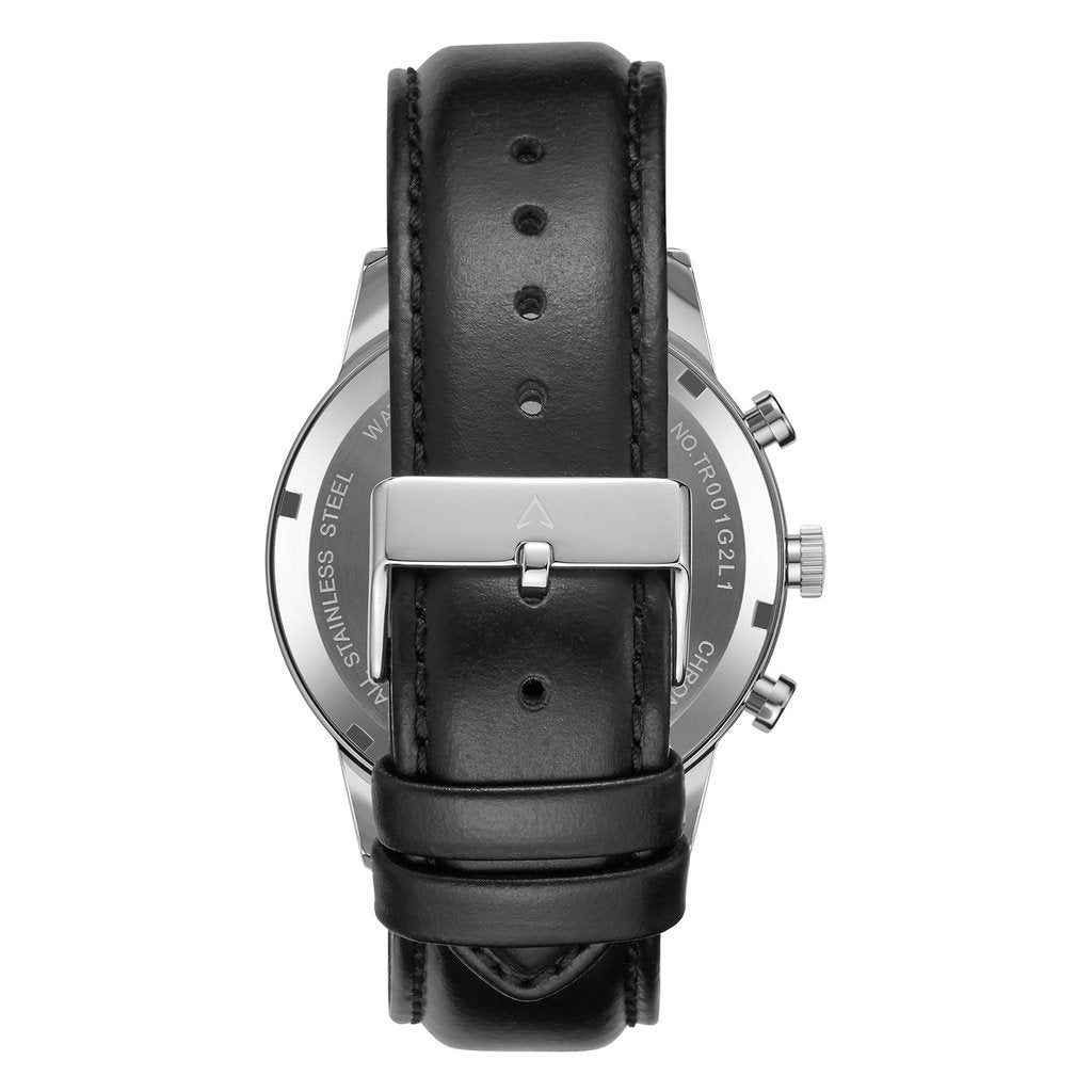 Trnda Men's Stainless Steel Watch, Black Leather Band | Trnda-001-4
