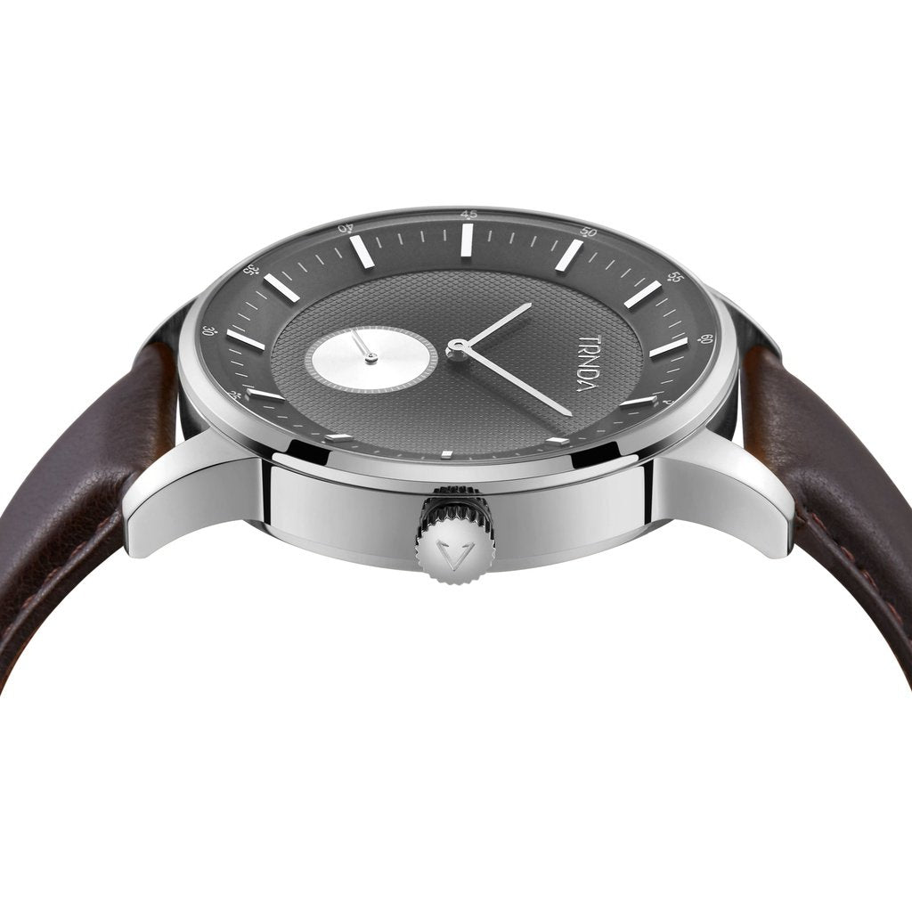Trnda Men's Stainless Steel Watch, Brown Leather Band | Trn-Ss43-1