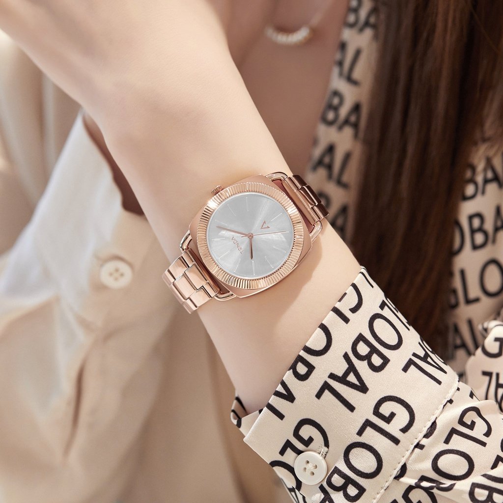 Trnda Women's Rose Gold Stainless Steel Watch, Silver Dial | Trnda-001-1