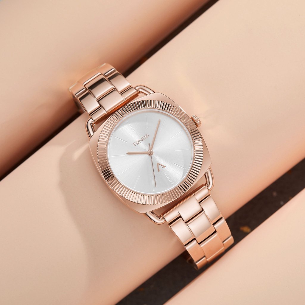 Trnda Women's Rose Gold Stainless Steel Watch, Silver Dial | Trnda-001-4