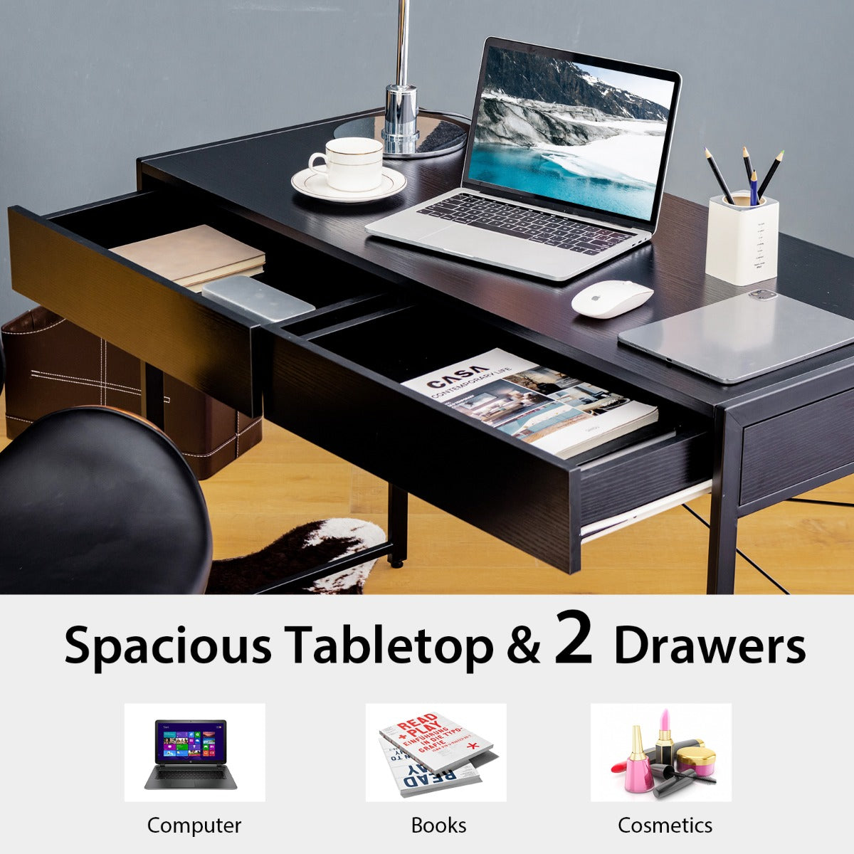 NNECW Computer Desk with 2 Drawers with Storage for Home Office