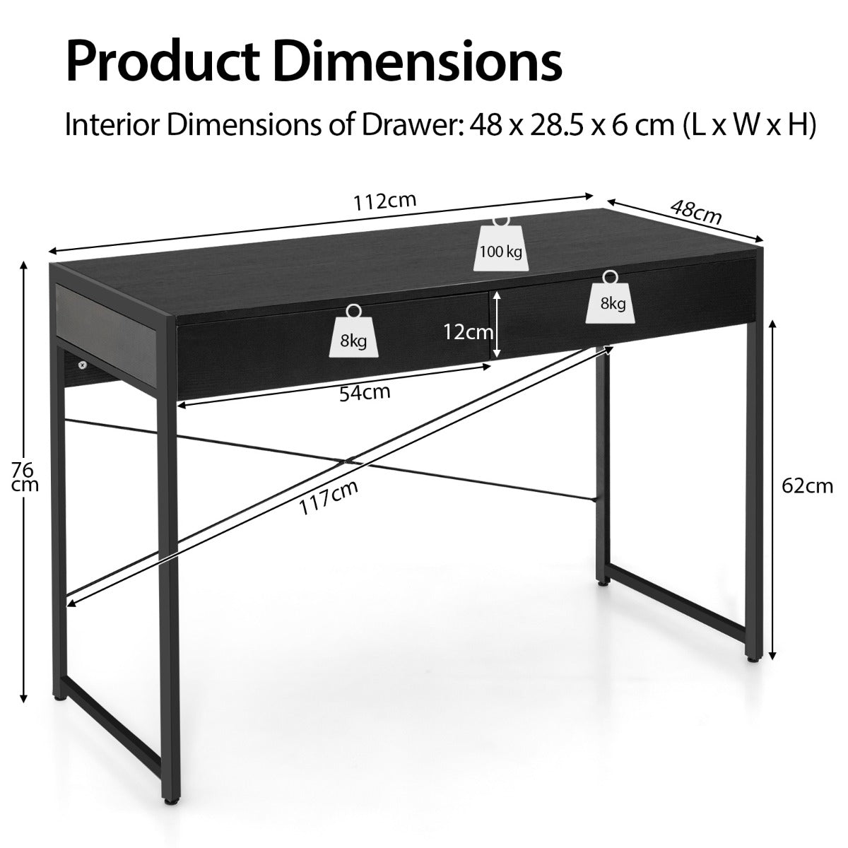 NNECW Computer Desk with 2 Drawers with Storage for Home Office