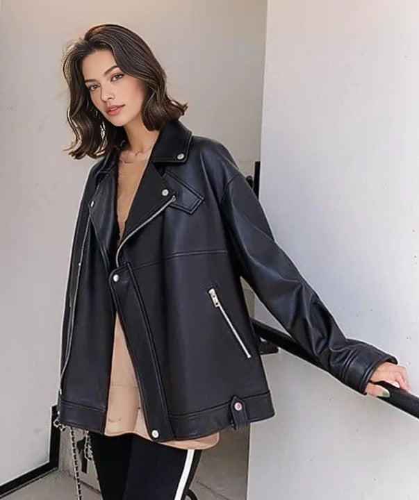 Celeste Womens All-Year Leather Fashion Jacket - L, Black