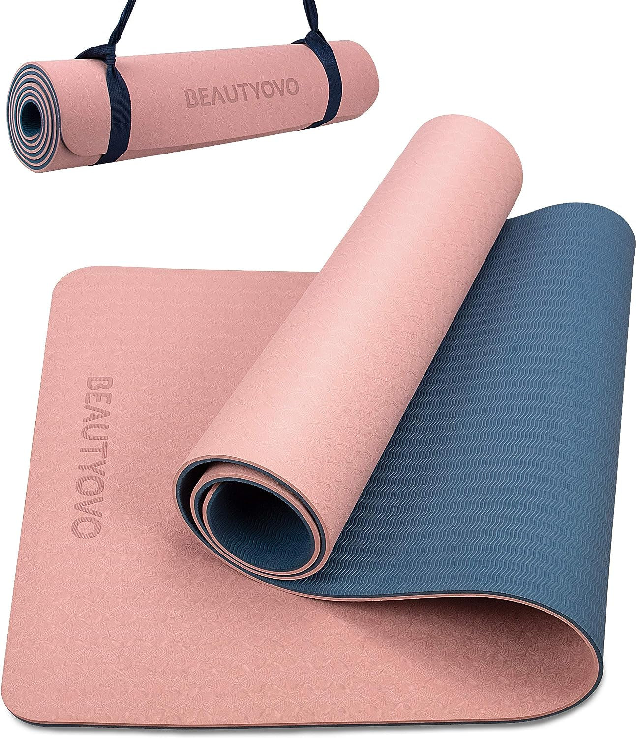 BEAUTYOVO Professional TPE Yoga Mat with Strap - Extra Thick 1/3 Inch Double-Sided Non-Slip Design for Yoga, Pilates, and Floor Exercises for Men and Women