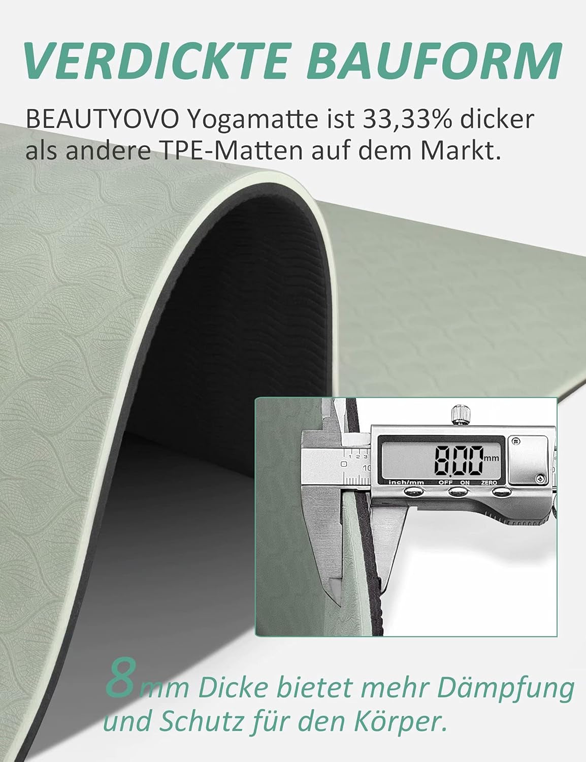 BEAUTYOVO Professional TPE Yoga Mat with Strap - Extra Thick 1/3 Inch Double-Sided Non-Slip Design for Yoga, Pilates, and Floor Exercises for Men and Women