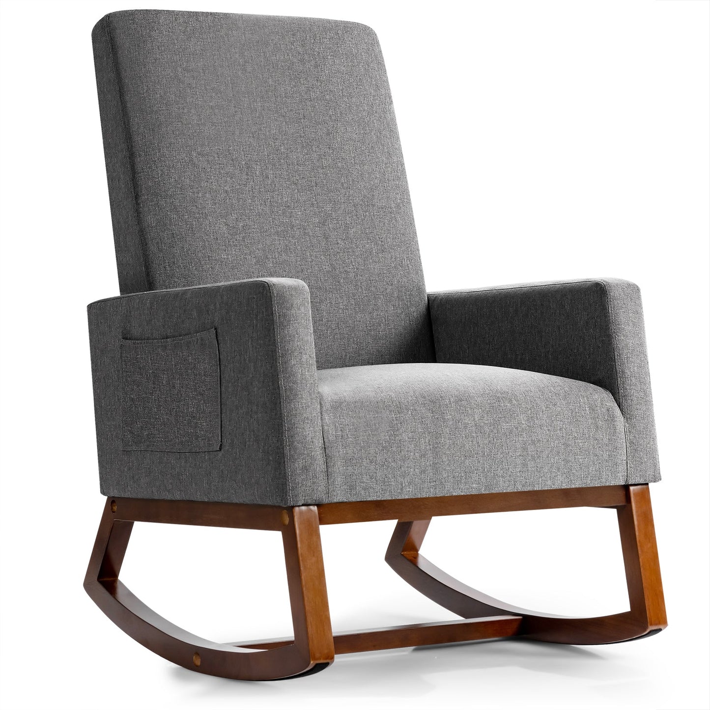 NNECW Modern Rocking Chair with Rubber Wood Base for Living Room-Grey