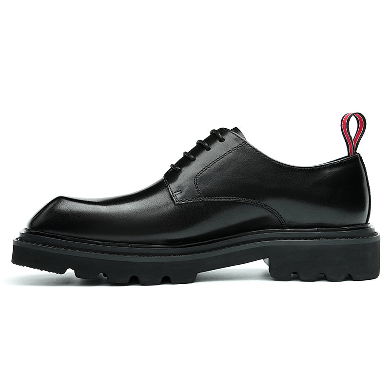 Men’s Calfskin Structured Square Toe Lace Up Derby Shoes with Tabs