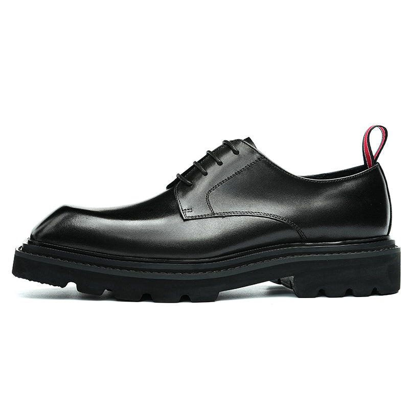 Men’s Calfskin Structured Square Toe Lace Up Derby Shoes with Tabs