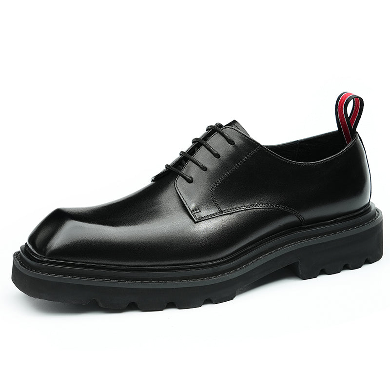 Men’s Calfskin Structured Square Toe Lace Up Derby Shoes with Tabs