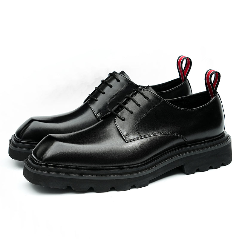 Men’s Calfskin Structured Square Toe Lace Up Derby Shoes with Tabs